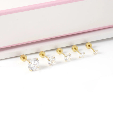 LUXUSTEEL 1Pairs/2Pcs Stainless Steel Crystal Studs Earrings For Women Men 4 Prong Tragus Round Clear Cubic Zirconia Ear Jewelry