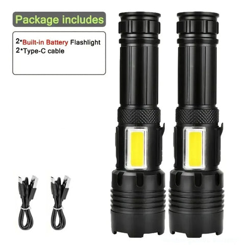 High Power Rechargeable Flashlight Ultra Powerful Led Torch Light Built-in Battery Tactical Flashlight For Outdoor Camping