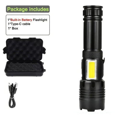 High Power Rechargeable Flashlight Ultra Powerful Led Torch Light Built-in Battery Tactical Flashlight For Outdoor Camping