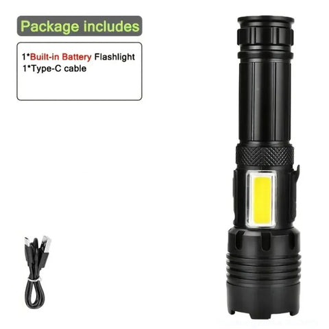High Power Rechargeable Flashlight Ultra Powerful Led Torch Light Built-in Battery Tactical Flashlight For Outdoor Camping
