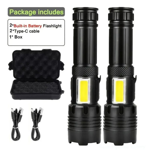 High Power Rechargeable Flashlight Ultra Powerful Led Torch Light Built-in Battery Tactical Flashlight For Outdoor Camping